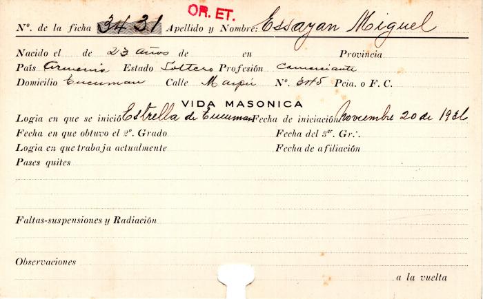Ficha de miembro de Miguel Essayan.