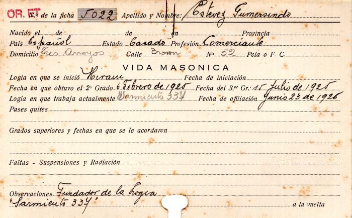 Ficha de miembro de Gumersindo Estevez.