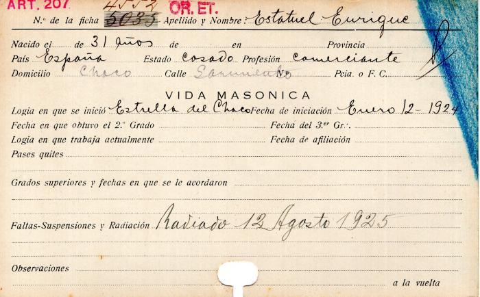 Ficha de miembro de Enrique Estatuel.