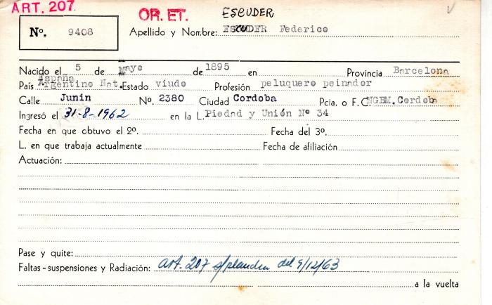 Ficha de miembro de Federico Escuder.