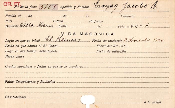 Ficha de miembro de Jacobo B. Esayag.