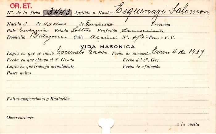 Ficha de miembro de Salomón Esquenazi.