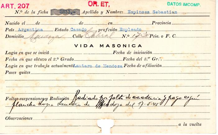 Ficha de miembro de Sebastián Espinosa.