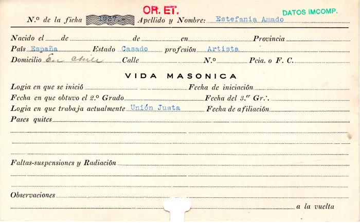 Ficha de miembro de Amado Estefania.