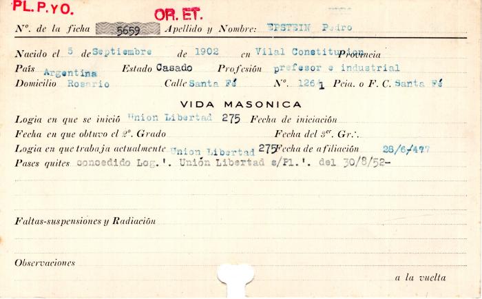 Ficha de miembro de Pedro Epstein.