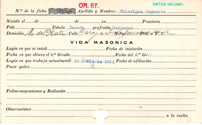 Ficha de miembro de Humberto Falavigna.