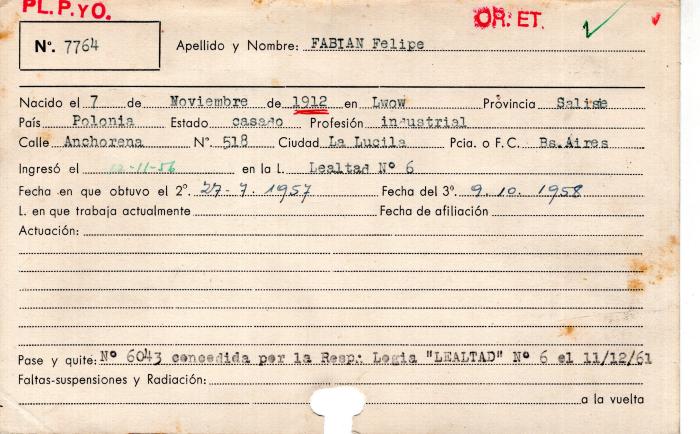 Ficha de miembro de Felipe Fabian.