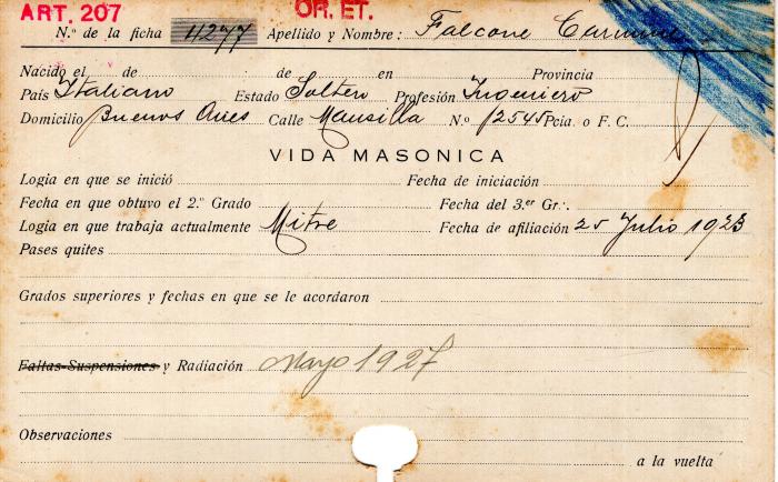 Ficha de miembro de Carmine Falcone.