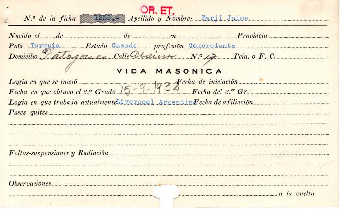Ficha de miembro de Jaime Farjí.