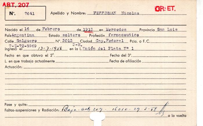 Ficha de miembro de Nicolás Fefferman.