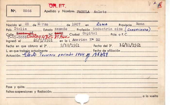 Ficha de miembro de Amleto Faiola.