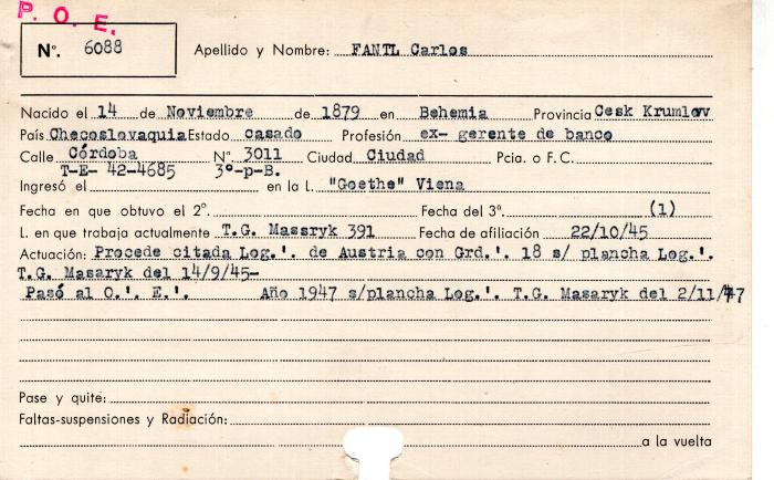 Ficha de miembro de Carlos Fantl.