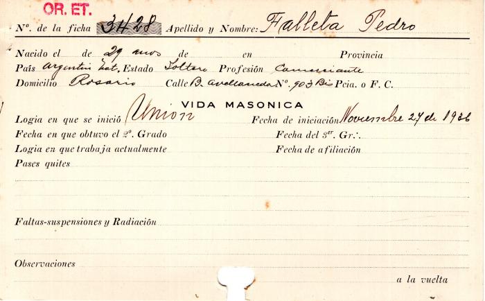 Ficha de miembro de Pedro Falleta.