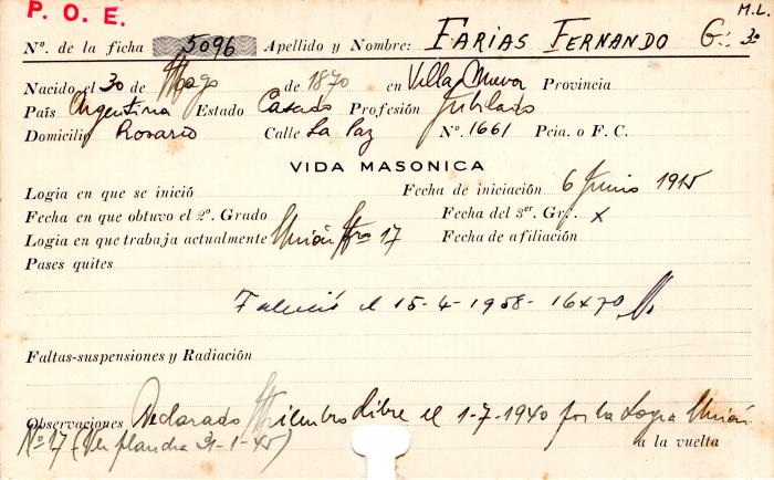Ficha de miembro de Fernando Farias.