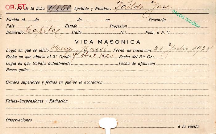 Ficha de miembro de José Failde.