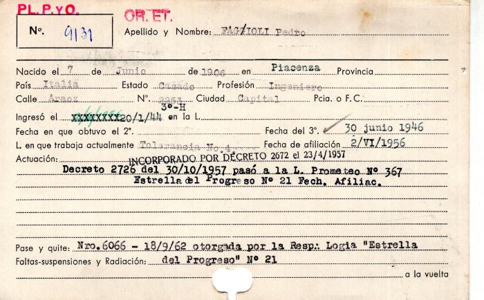 Ficha de miembro de Pedro Fagioli.