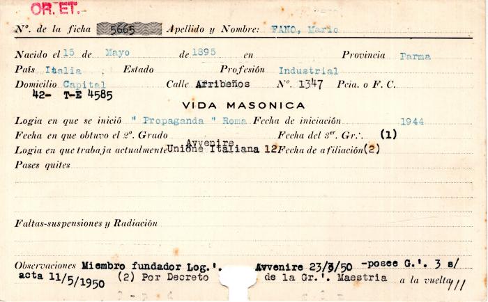 Ficha de miembro de Fano Mario.