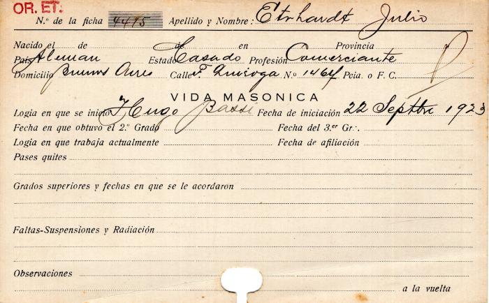 Ficha de miembro de Julio Etrhardt.