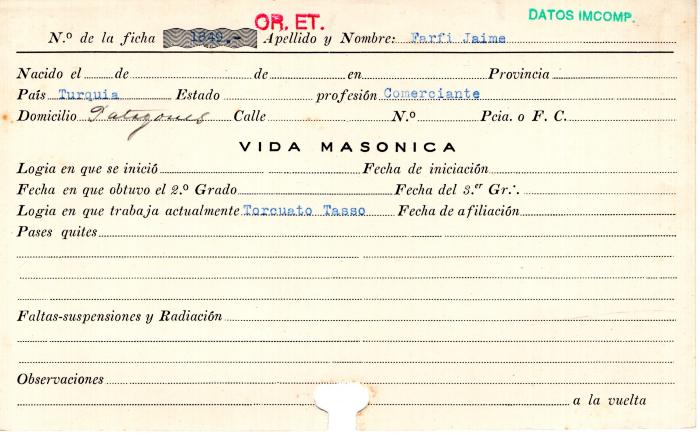 Ficha de miembro de Jaime Farfi.