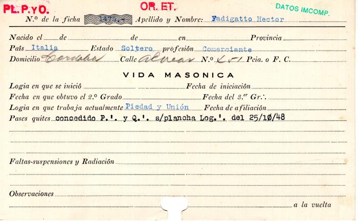 Ficha de miembro de Héctor Fadigatto.