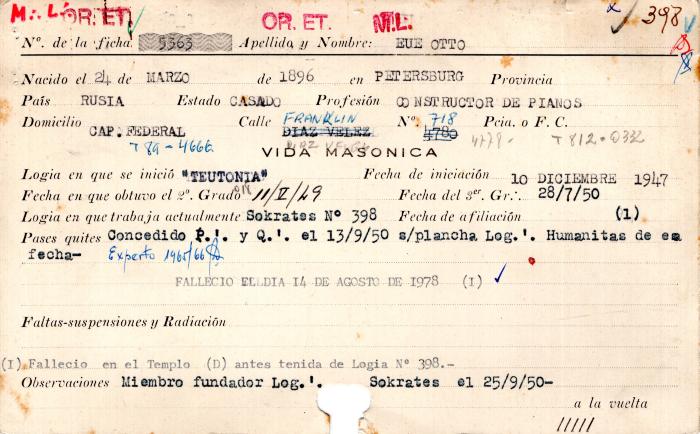 Ficha de miembro de Otto Eue.