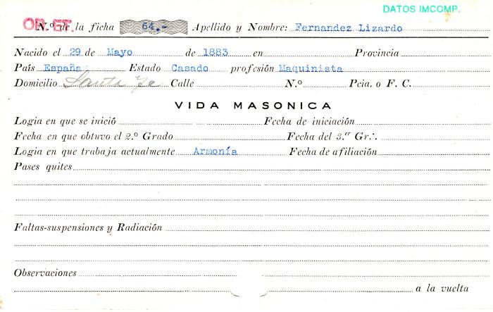 Ficha de miembro de Lizardo Fernandez.