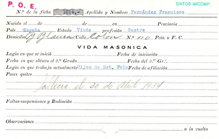 Ficha de miembro de Francisco Fernandez.