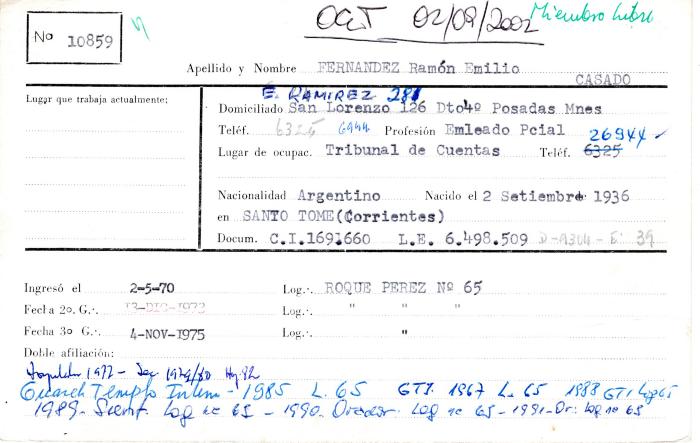Ficha de miembro de Ramón Emilio Fernandez.