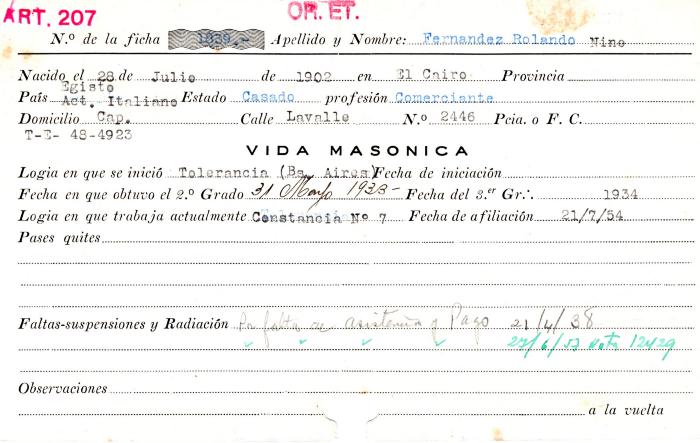 Ficha de miembro de Rolando Nino Fernandez.