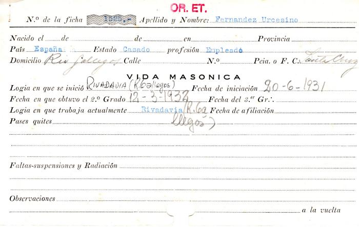 Ficha de miembro de Urcesino Fernandez.