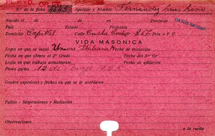 Ficha de miembro de Luis Lino Fernandez.