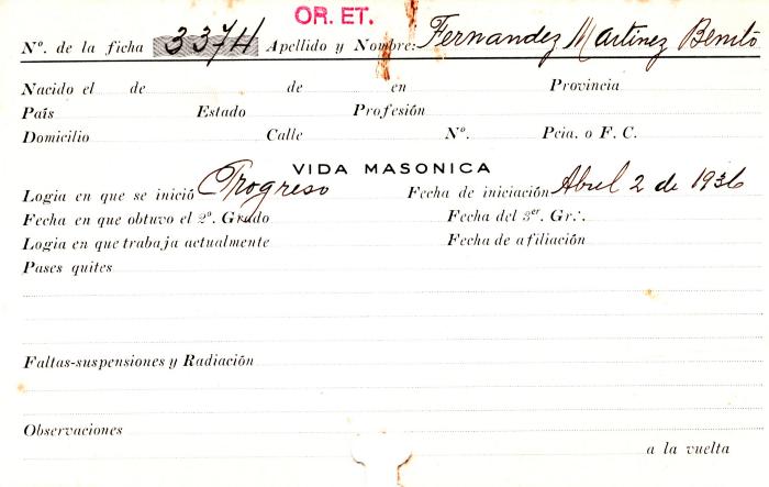 Ficha de miembro de Benito Fernandez Martinez.