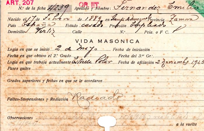 Ficha de miembro de Emilio Fernandez.
