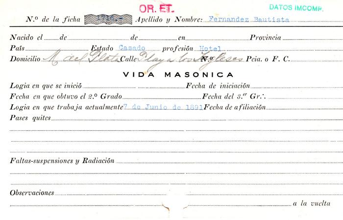 Ficha de miembro de Bautista Fernandez.