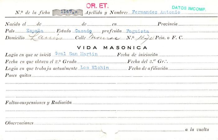 Ficha de miembro de Antonio Fernandez.