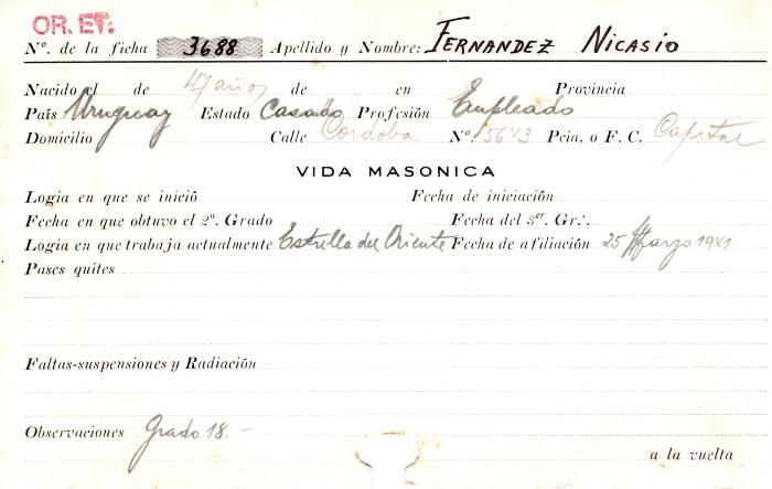Ficha de miembro de Nicasio Fernandez.