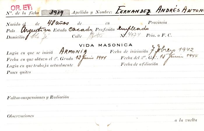 Ficha de miembro de Andrés Antonio Fernandez.