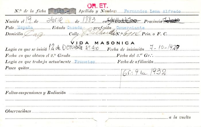 Ficha de miembro de Alfredo Fernandez Lema.