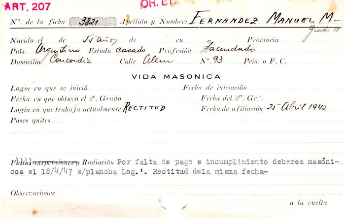 Ficha de miembro de Manuel M. Fernandez.