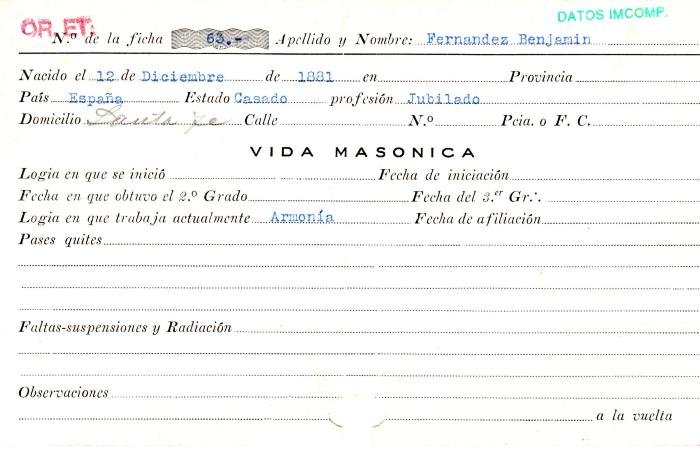 Ficha de miembro de Benjamin Fernandez.