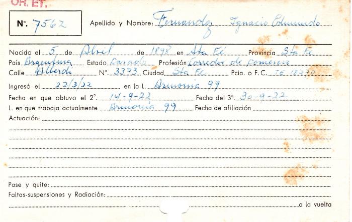 Ficha de miembro de Ignacio Edmundo Fernandez.