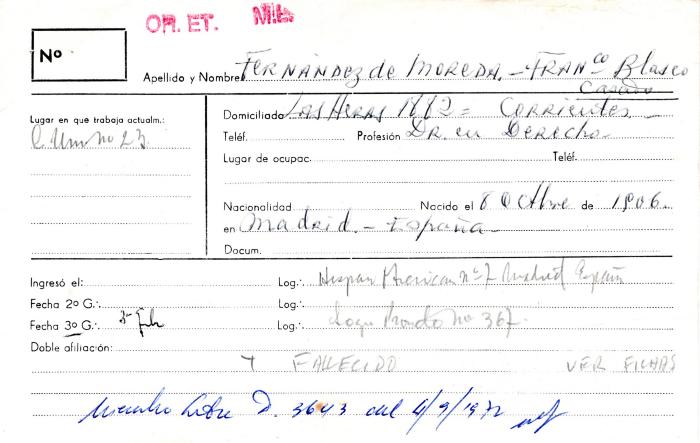 Ficha de miembro de Francisco Blasco Fernandez de Moreda.