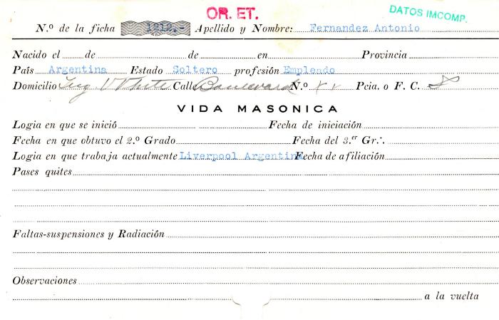 Ficha de miembro de Antonio Fernandez.