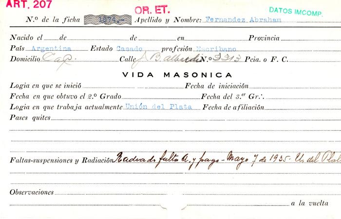 Ficha de miembro de Abraham Fernandez.
