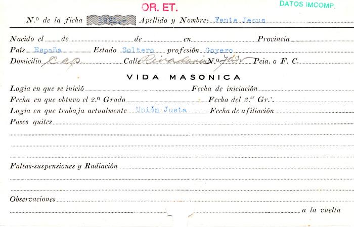Ficha de miembro de Jesús Fente.