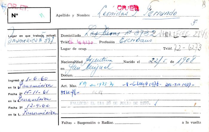 Ficha de miembro de Leónicas Ismael Ferrando.