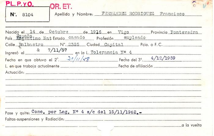 Ficha de miembro de Francisco Fernandez Rodriguez.