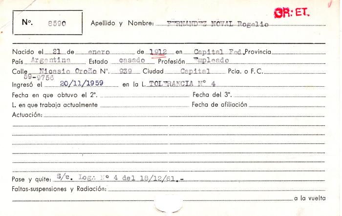 Ficha de miembro de Rogelio Fernandez Noval.