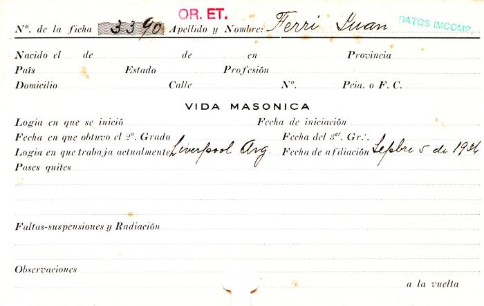 Ficha de miembro de Juan Ferri.