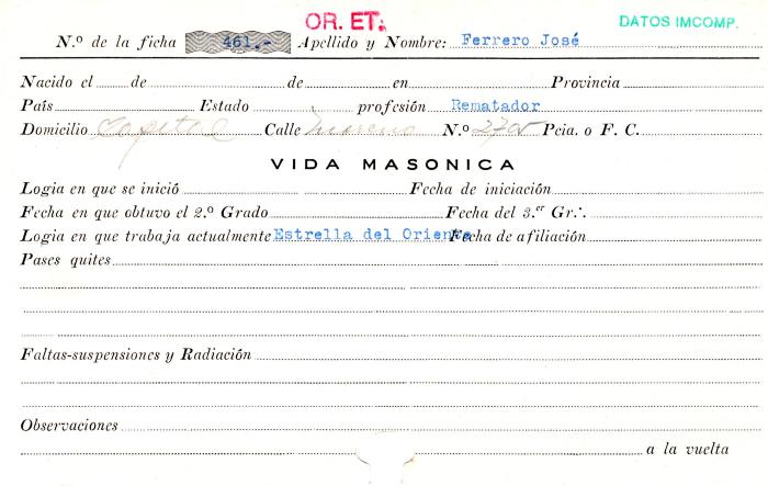 Ficha de miembro de José Ferrero.